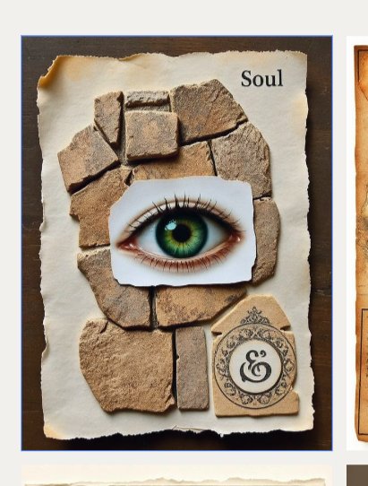 Soul collage card with eye and stone imagery