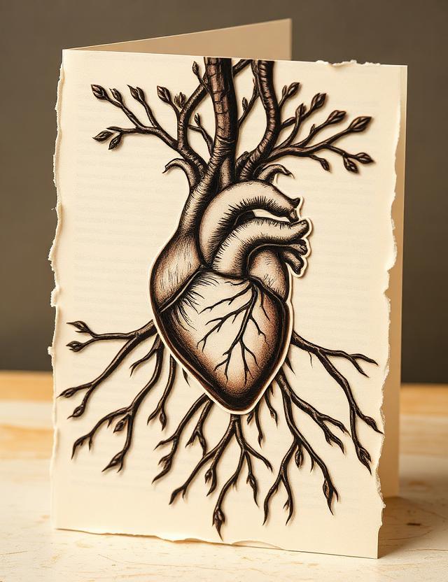 Soul collage card with roots and anatomical heart